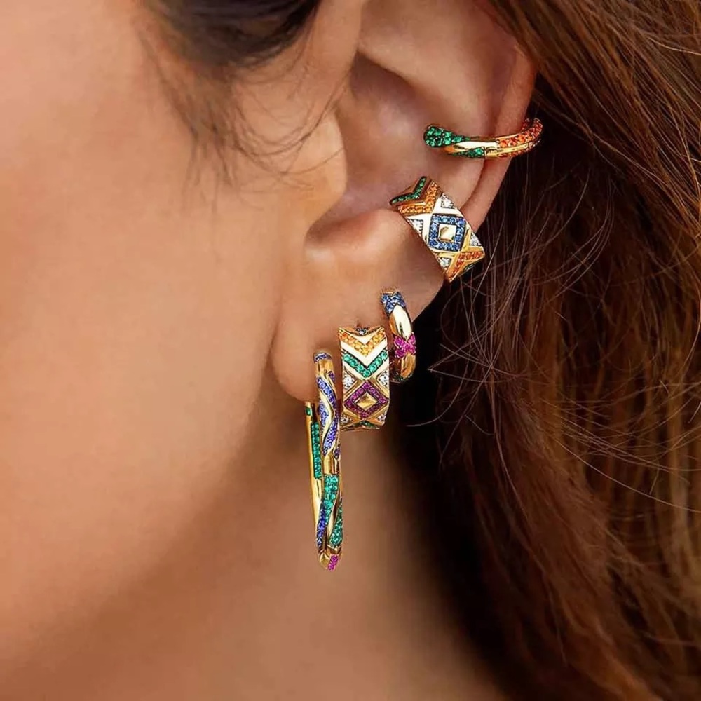 Aiyana Tribal Design Gold Rhinestone Ear Cuff - Picture 2 of 5